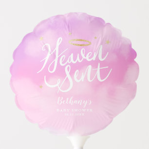 Heaven Sent Angel Baby Shower Pink Balloon