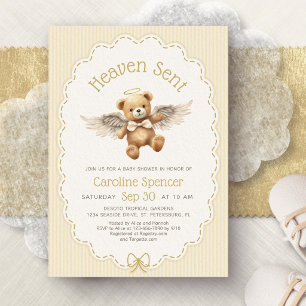 Heaven Sent Angel Bear Baby Shower Invitation