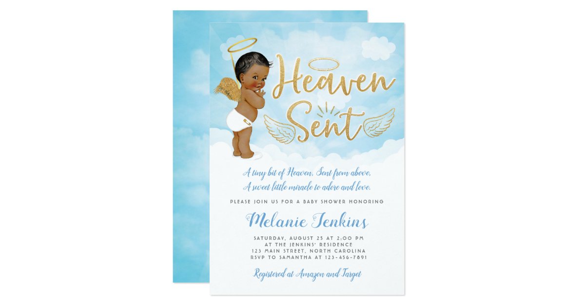 Heaven Sent Angel Boy Baby Shower Invitation | Zazzle.com