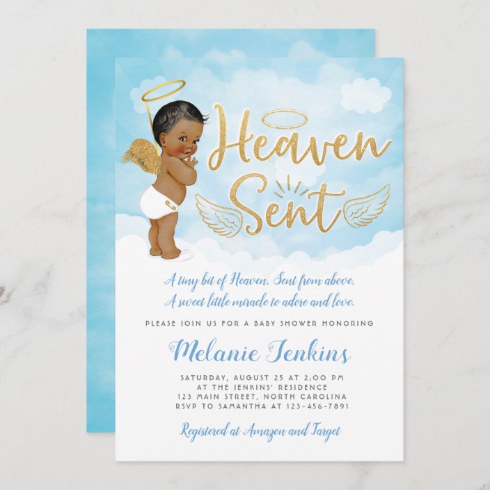 Heaven Sent Angel Boy Baby Shower Invitation | Zazzle