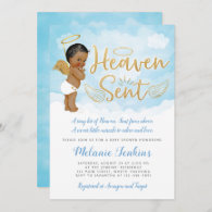 Heaven Sent Angel Boy Baby Shower Invitation