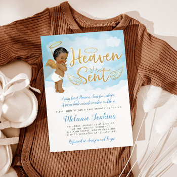 Heaven Sent Angel Boy Baby Shower Invitation by YourMainEvent at Zazzle