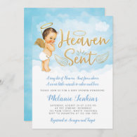 Heaven Sent Angel Boy Baby Shower Invitation