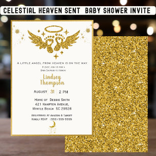 Heaven Sent Angel Gold Glitter Baby Shower Invitation