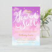 Heaven Sent Angel Gold Halo Baby Shower Pink Invitation (Standing Front)