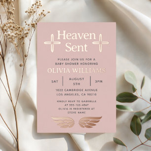 Heaven Sent Angel Religious Christian Girl Pink Foil Invitation
