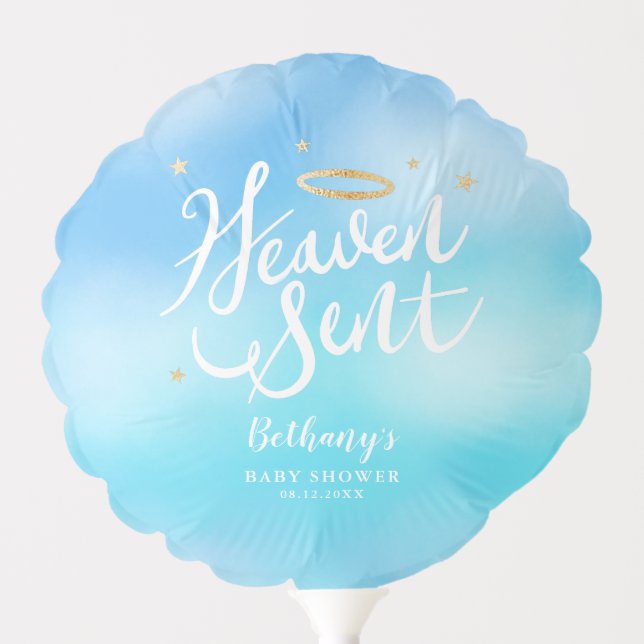 Heaven Sent Angel Theme Baby Shower Blue Balloon (Front)