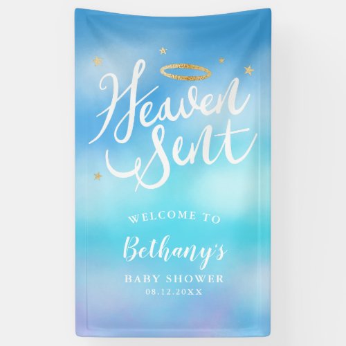 Heaven Sent Angel Theme Boy Baby Shower Welcome Banner