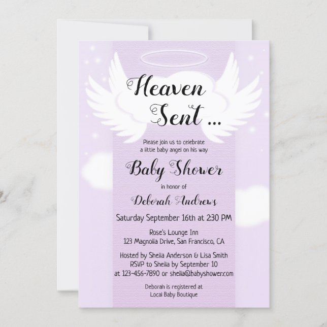 Heaven Sent Angel Wings Baby Shower Invitation (Front)