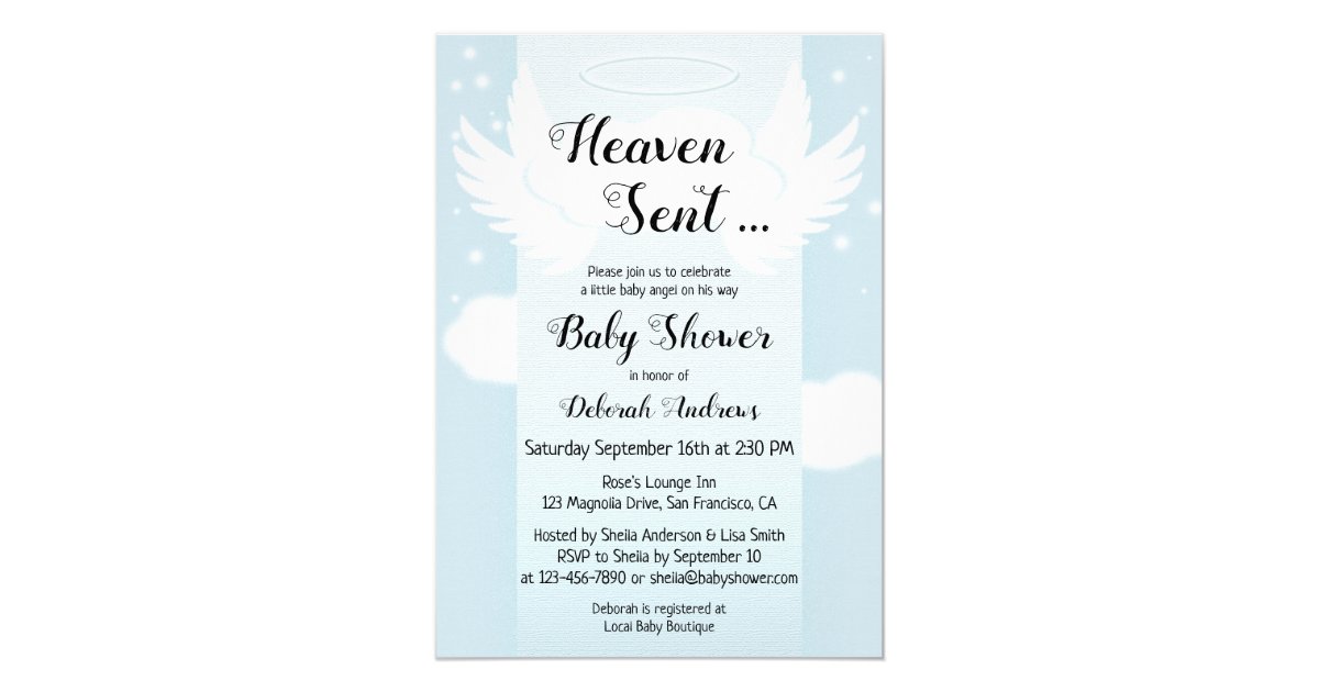 Heaven Sent Angel Wings Boy Baby Shower Invitation Zazzle Com
