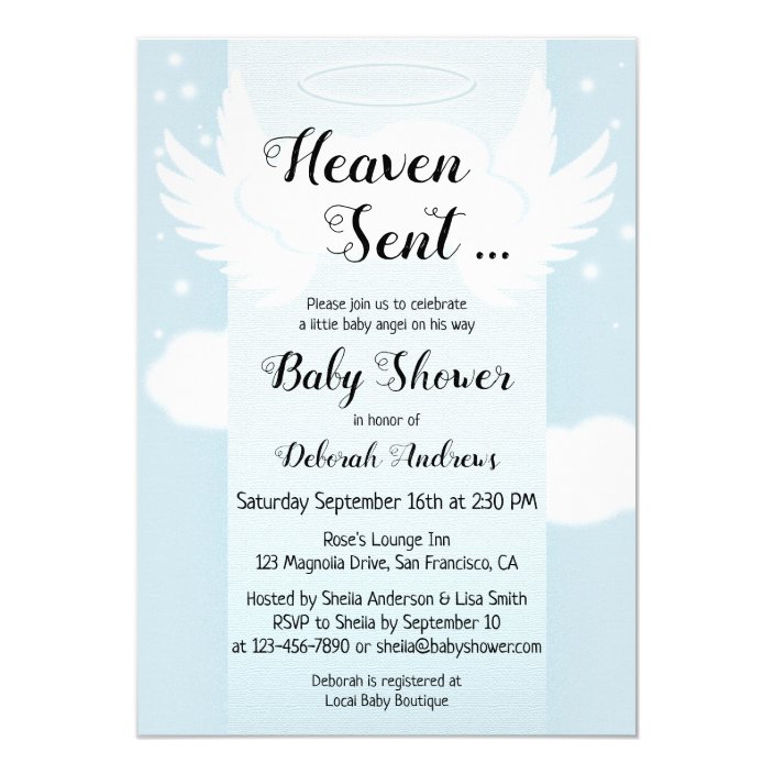 heaven sent angel wings boy baby shower invitation  zazzle