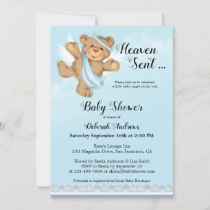 Heaven Sent Angel Wings Boy Baby Shower Invitation