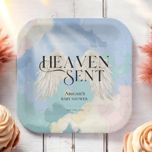 Heaven Sent Angel Wings Pastel Baby Shower Paper Plates