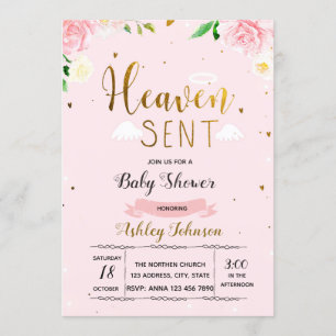 Heaven sent baby girl invitation