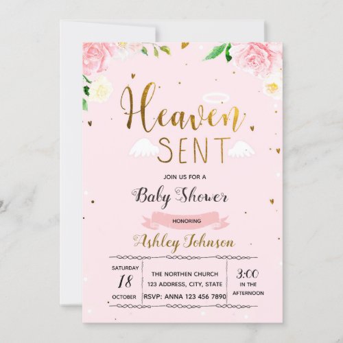 Heaven sent baby girl invitation