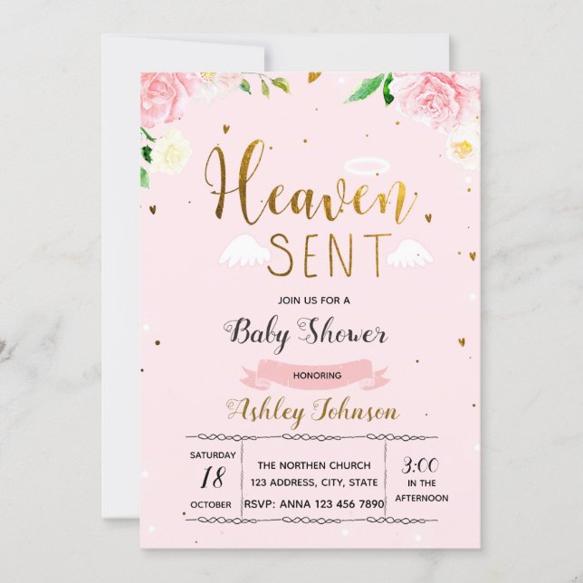 Heaven sent baby girl invitation (Front)