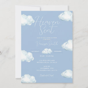 Heaven Sent Baby Shower Blue Cloud Invitation