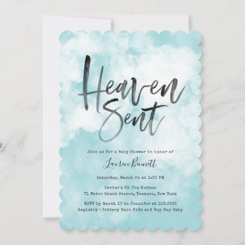 Heaven Sent  Baby Shower  Blue Invitation