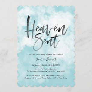Heaven Sent   Baby Shower   Blue Invitation