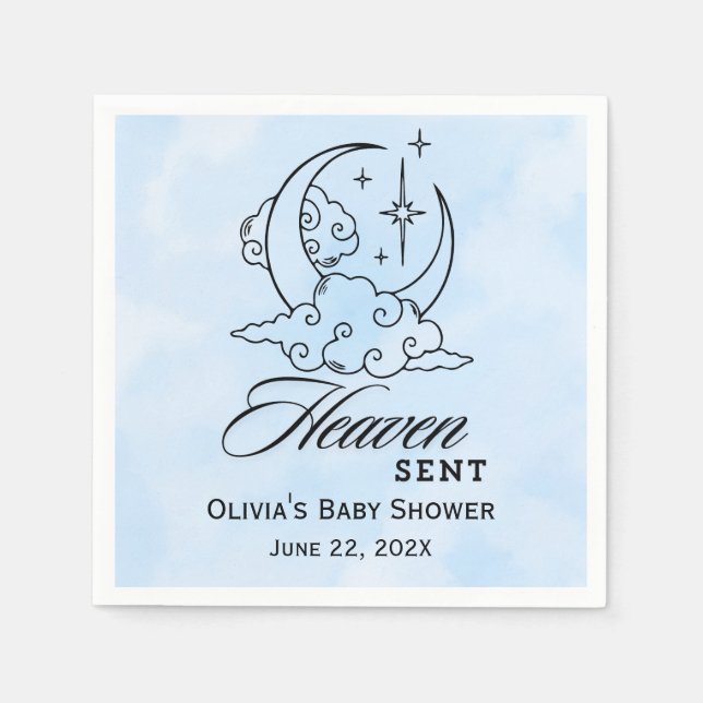 Heaven Sent Baby Shower Blue Moon Stars Napkins (Front)