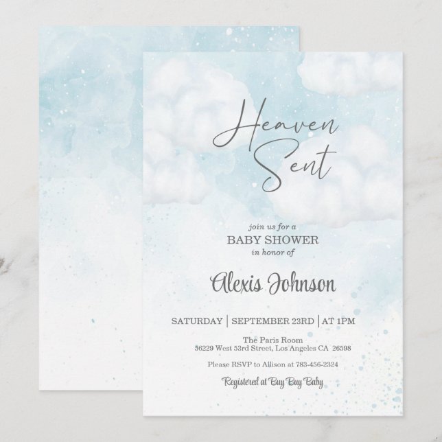 Heaven Sent Baby Shower (Boy)   Invitation (Front/Back)