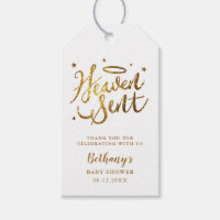 Heaven Sent Baby Shower Favor Gold Glitter Gift Tags