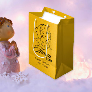 Heaven Sent Baby Shower Gold Moon Stars  Medium Gift Bag