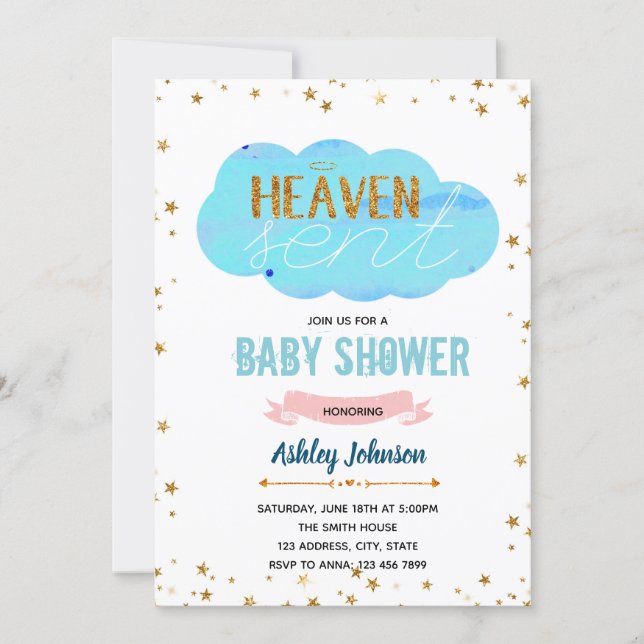 Heaven sent baby shower invitation (Front)