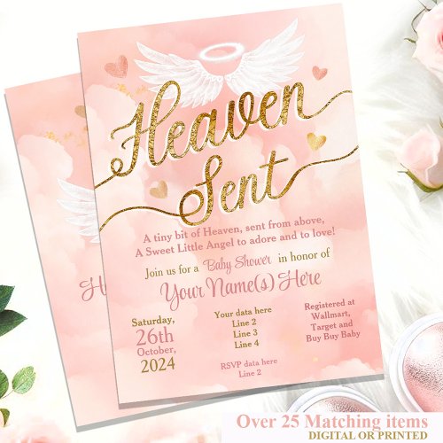 Heaven Sent Baby Shower Invitation _ Little Angel