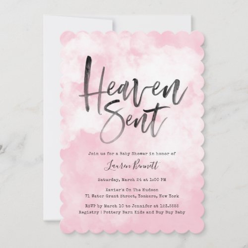 Heaven Sent  Baby Shower  Pink Invitation