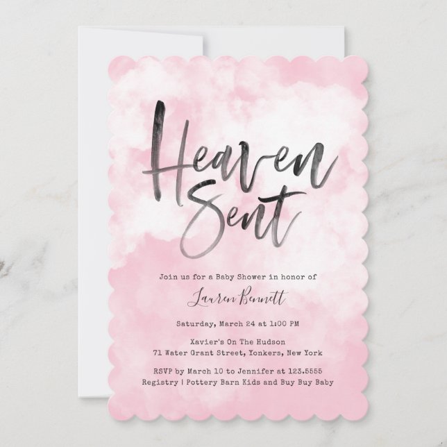 Heaven Sent | Baby Shower | Pink Invitation (Front)