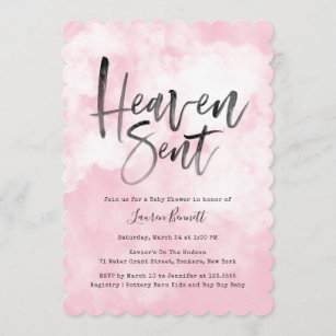 Heaven Sent   Baby Shower   Pink Invitation