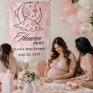 Heaven Sent Baby Shower Pink Moon Stars  Banner