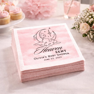 Heaven Sent Baby Shower Pink Moon Stars  Napkins