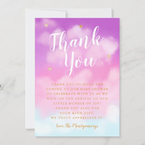 Heaven Sent Baby Shower Stars Pink Thank You Card