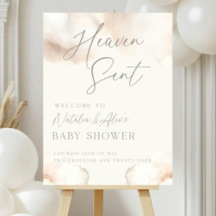 Heaven Sent Baby Shower Welcome Sign: Cloud Theme Foam Board