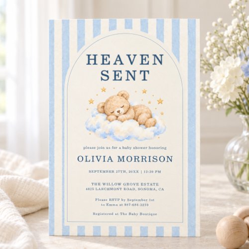 Heaven Sent Blue Cute baby shower invitation