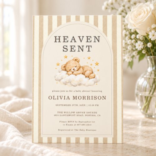 Heaven Sent Neutral Minimal baby shower invitation