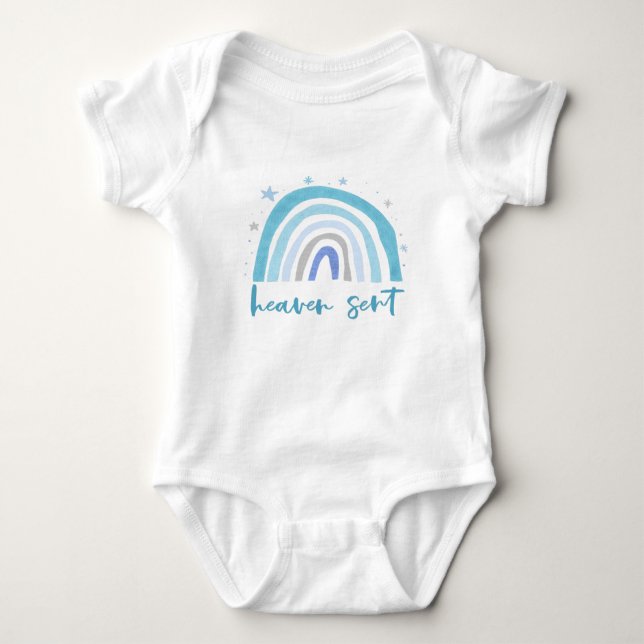 heaven sent blue boho rainbow  baby bodysuit (Front)