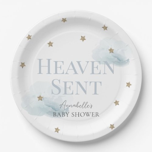 Heaven Sent Blue Cloud Boy Baby Shower Paper Plates