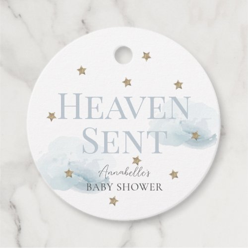 Heaven Sent Blue Cloud Boy Baby Shower Thank You Favor Tags