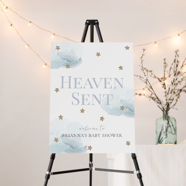 Heaven Sent Blue Cloud Boy Baby Shower Welcome Foam Board (In Situ (Stand))