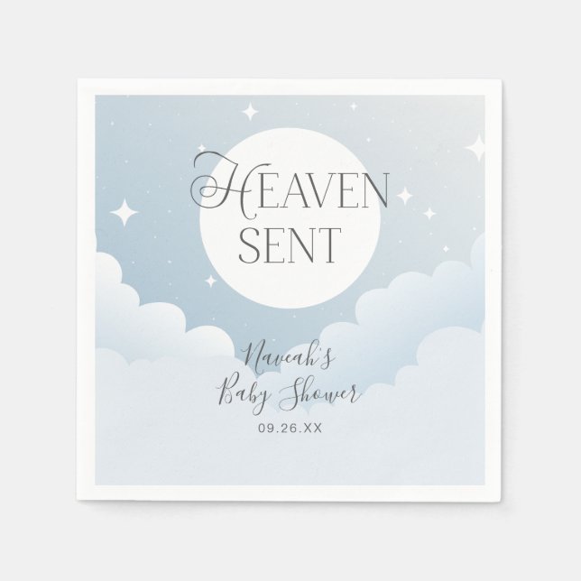 Heaven Sent Blue Clouds Baby Shower Napkins (Front)