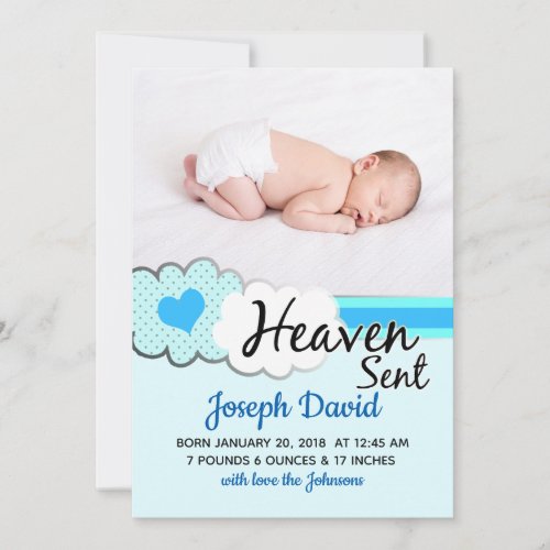 Heaven Sent Blue Clouds Photo Birth Announcement