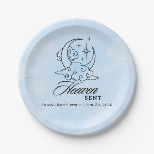  Heaven Sent Blue Moon Stars Baby Shower Paper Plates