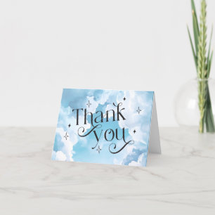 Heaven Sent Blue Sky Baby Shower Blue  Lettering Letterpress Thank You Card