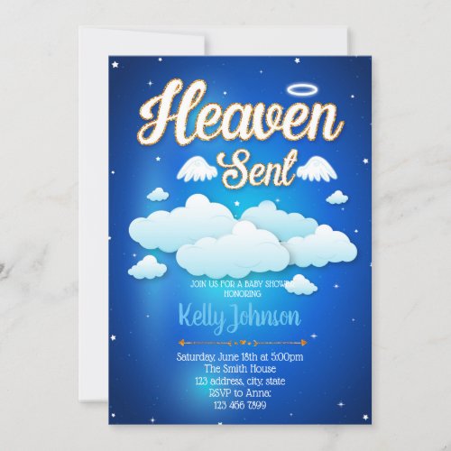 Heaven sent boy baby shower invitation