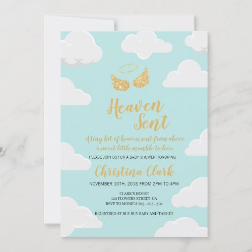 Heaven Sent Boy Baby Shower Invitation