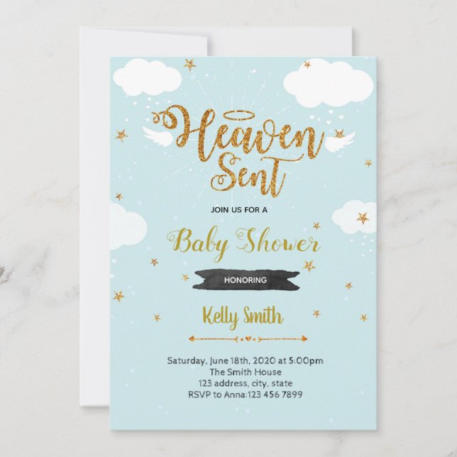 Heaven sent boy shower invitation (Front)