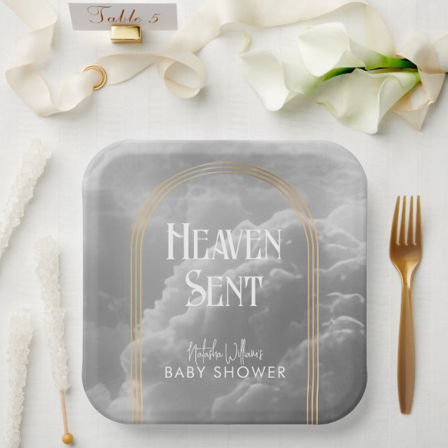 Heaven Sent Clouds Golden Neutral Baby Shower  Paper Plates (Wedding)